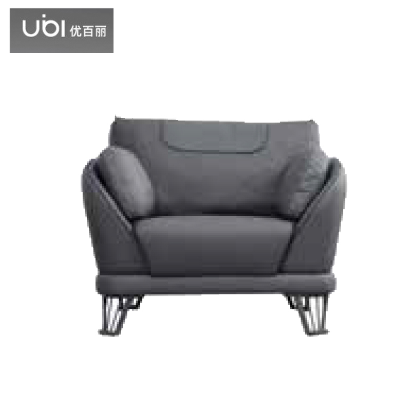 优百丽 F-1823 办公室沙发 办公家具 会客接待 现代简约家具 颜色尺寸可定制 单人位（灰色牛皮，砂岩脚）