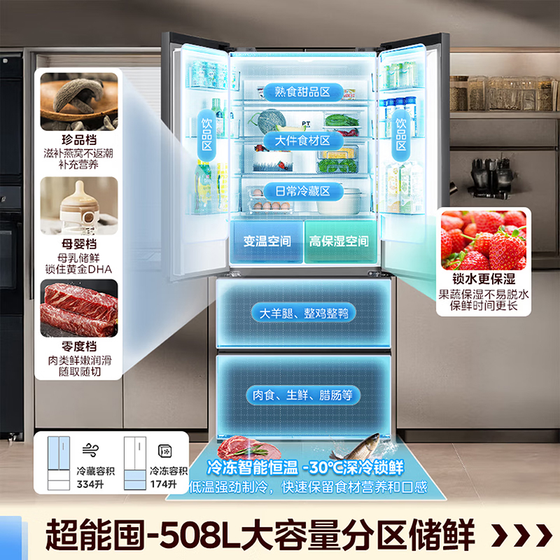 美的冰箱508法式多门60cm超薄零嵌入双系统底部散热冰箱 BCD-508WUFPZM(E)星尘砂高清大图