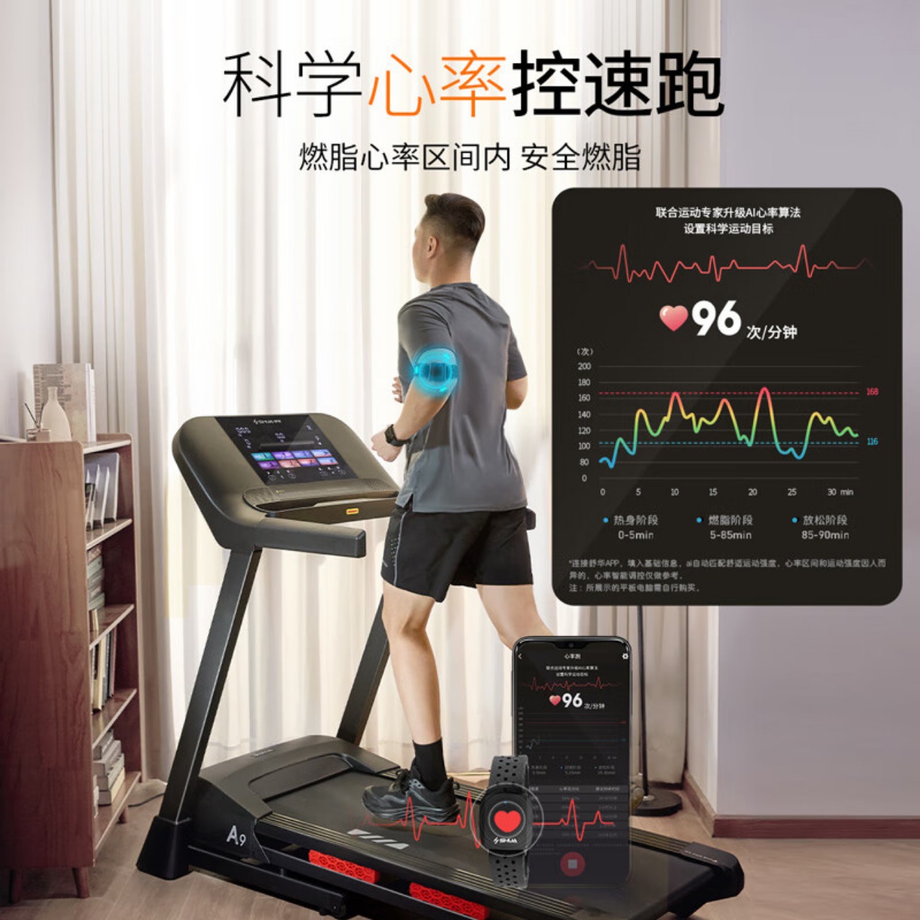 舒华(SHUA)小型家用跑步机家庭用A9爬坡走步机减震室内静音可折叠马拉松奥运 炫彩屏版-蜂窝减震/10%坡度高清大图