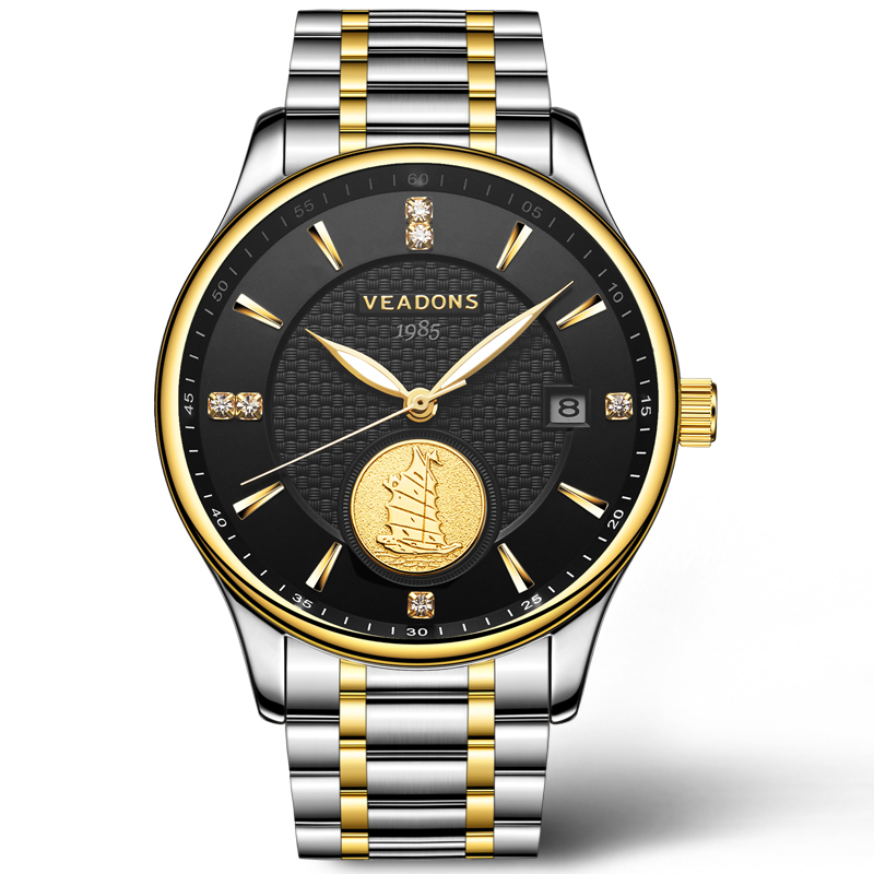 威顿veadons手表全自动机械表钢带男表男士手表商务时尚防水腕表 简约