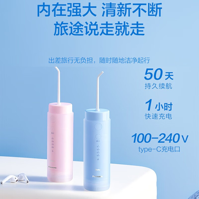 松下(Panasonic)冲牙器洗牙器DJ33雾霾蓝水牙线便携高频脉冲水流小巧便携伸缩小圆管生日礼物送男友送女友高清大图