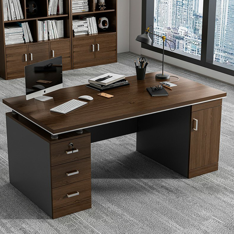 龙之腾时尚老板桌办公桌组合1400*700*760mm固定三抽柜和主机箱[工厂