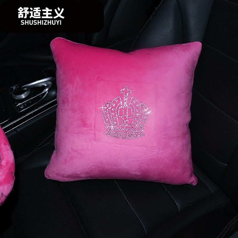 汽车用品四季皇冠水钻毛绒冬季车载车用车枕头枕颈枕腰靠抱枕靠枕