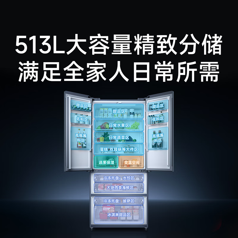 米家小米冰箱513LPro双系统法式[60CM超薄]双循环除菌净味风冷无霜一级能效BCD-513WFTMSA高清大图