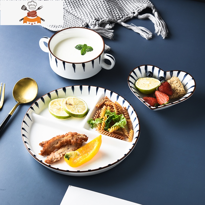 敬平日式创意三格分餐盘家用陶瓷分格盘菜盘一人食早餐盘碟子餐具套装高清大图
