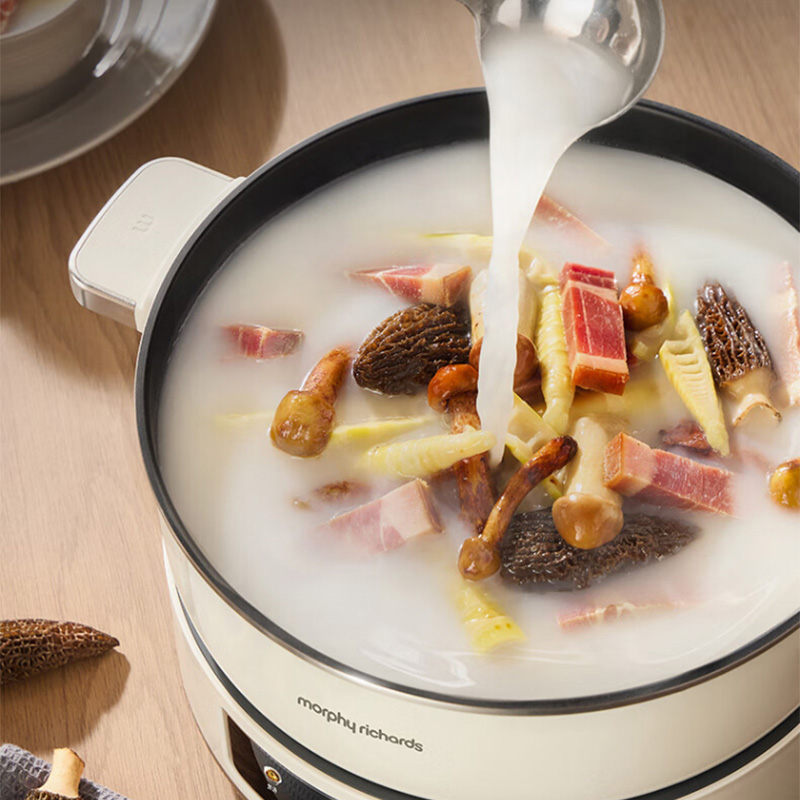 摩飞电火锅一键计时分体式设计智能预约清洗便捷白色MR8902高清大图