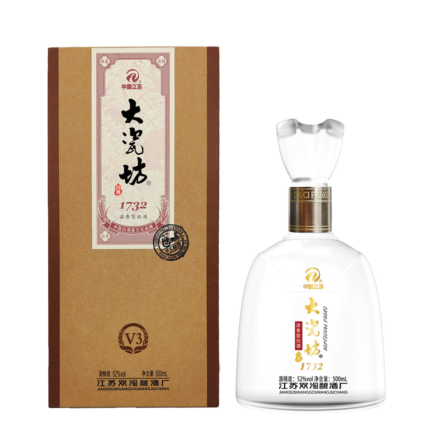 52%vol 大瓷坊酒-V3(升级版) 500mlx1x6/箱 浓香型白酒 纯粮酿造