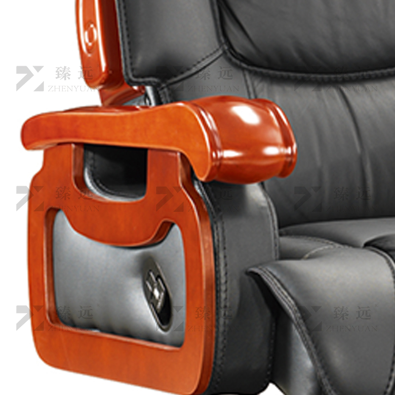 臻远ZY-7552办公大班椅老板椅办公皮椅可躺升降转椅电脑椅 黑牛皮高清大图