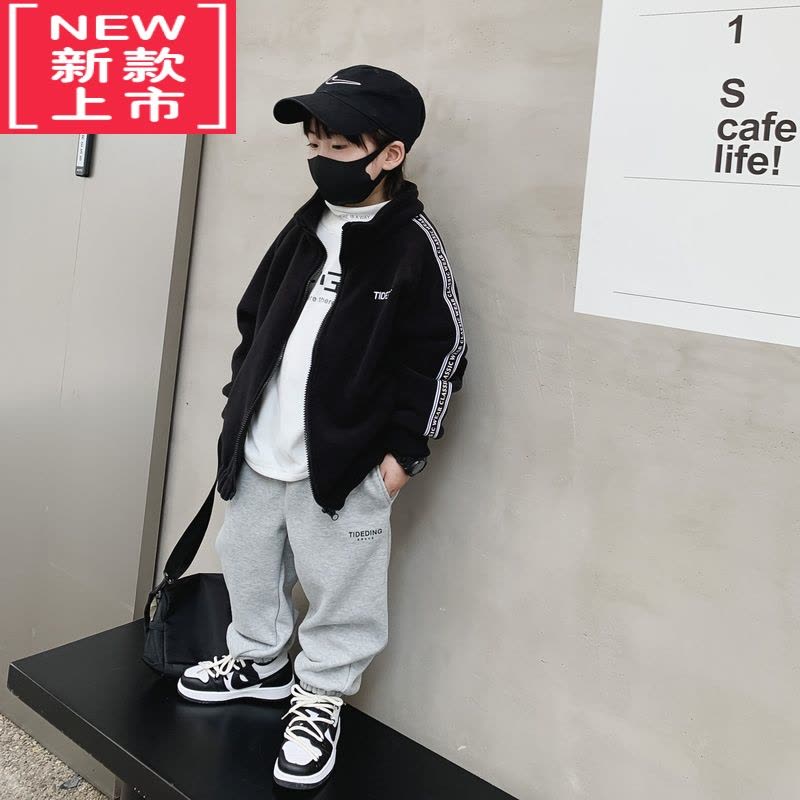 可莉允叮叮家童装男童双面摇粒绒外套儿童冬季棉衣中大童加绒开衫冬装潮棉服图片