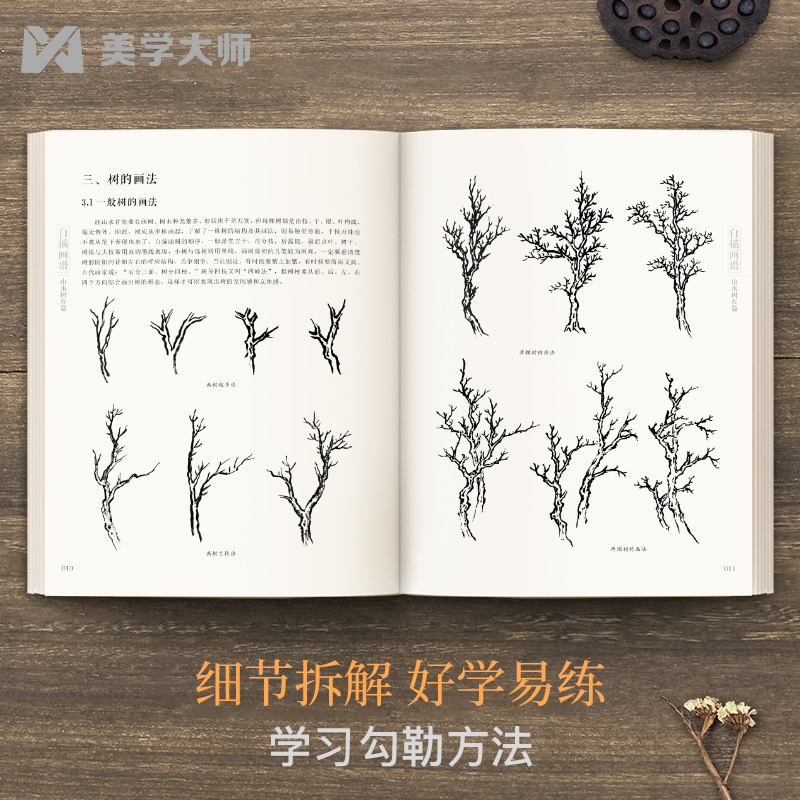 [正版]书豪图书直发白描画谱 山水树石篇 中国工笔技法画册集书籍入门初自学者零基础教程材成人手绘临摹勾线名家底稿图大全高清大图