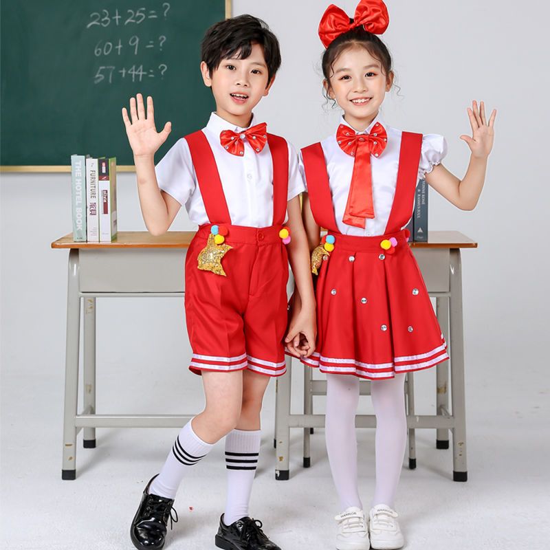 100 六一儿童合唱服演出服中小学生合唱服装小学生背带裤演出大合唱团