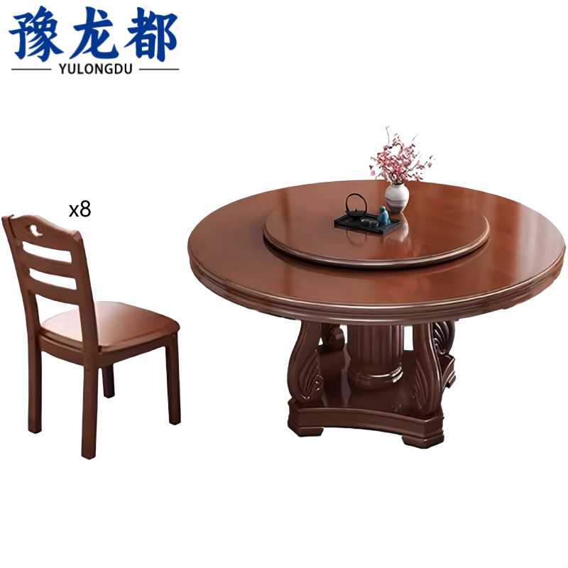 豫龙都实木餐桌1.5米+8椅套高清大图