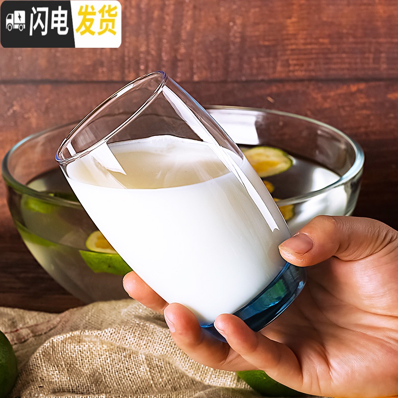 三维工匠家用玻璃杯套装彩色茶杯无盖喝水杯耐热牛奶杯果汁杯6只装高清大图