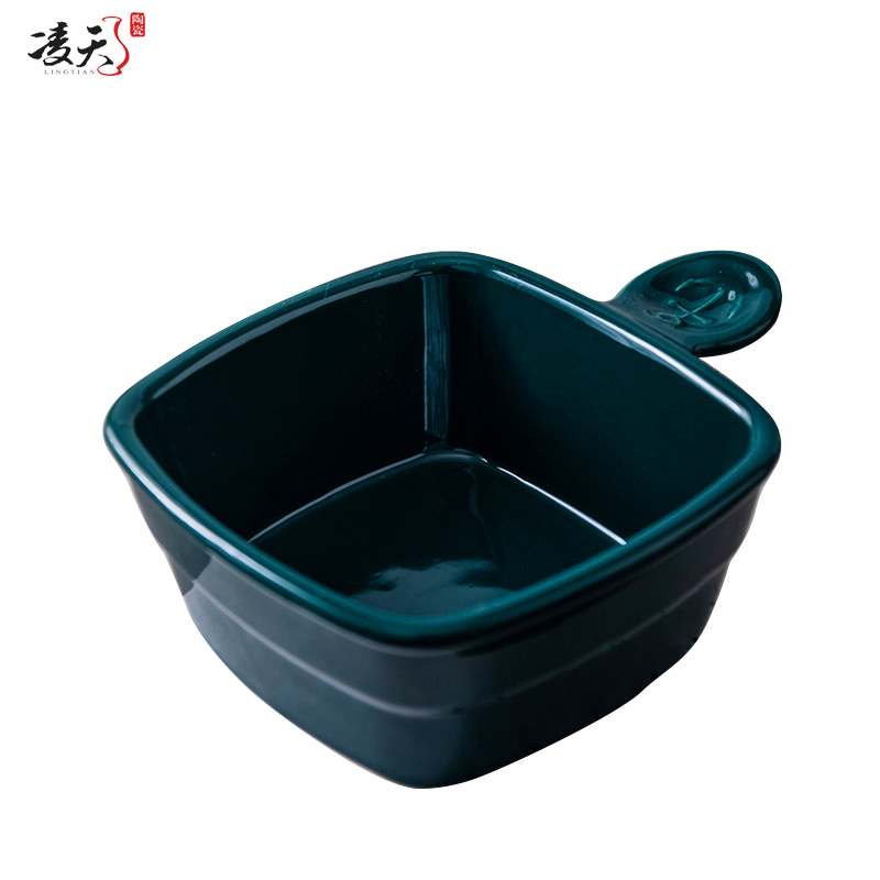 凌天 北欧水手带柄5英寸创意陶瓷方形芝士烘焙焗饭碗网红情侣家用西餐碗高清大图
