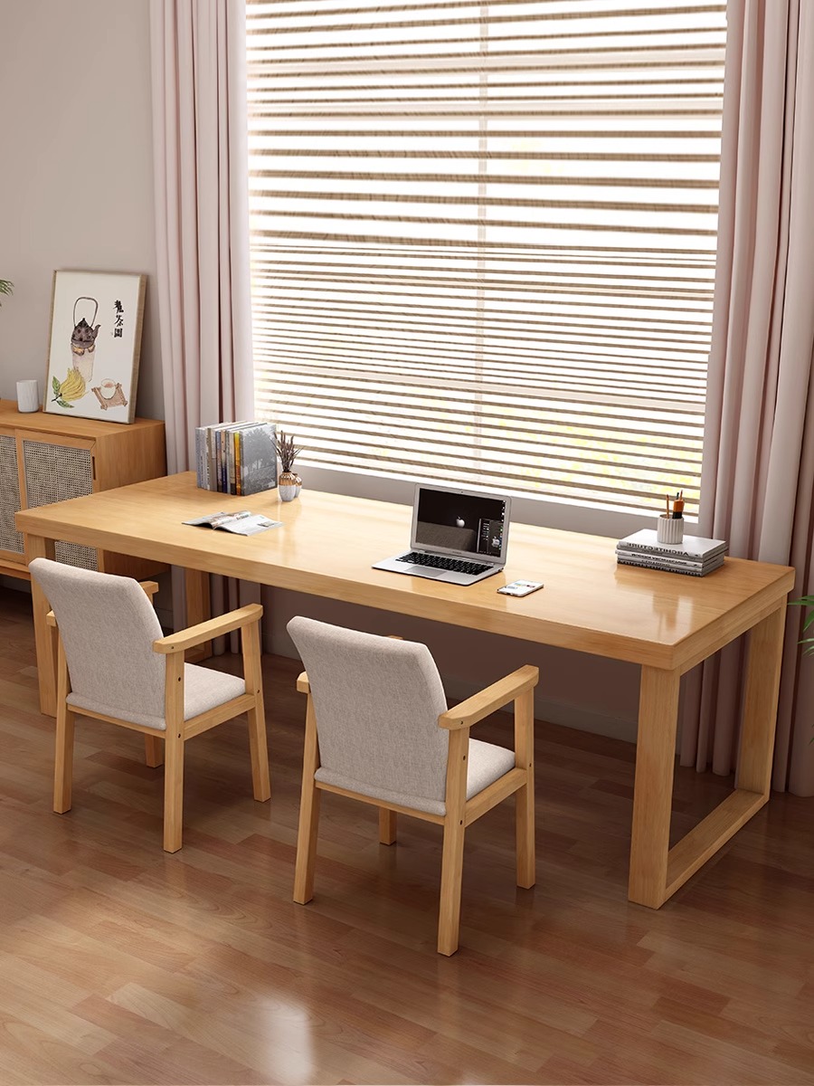 景山百岁 双人书桌学习桌子家用学生实木办公桌现代简约工作台靠窗电脑桌椅高清大图