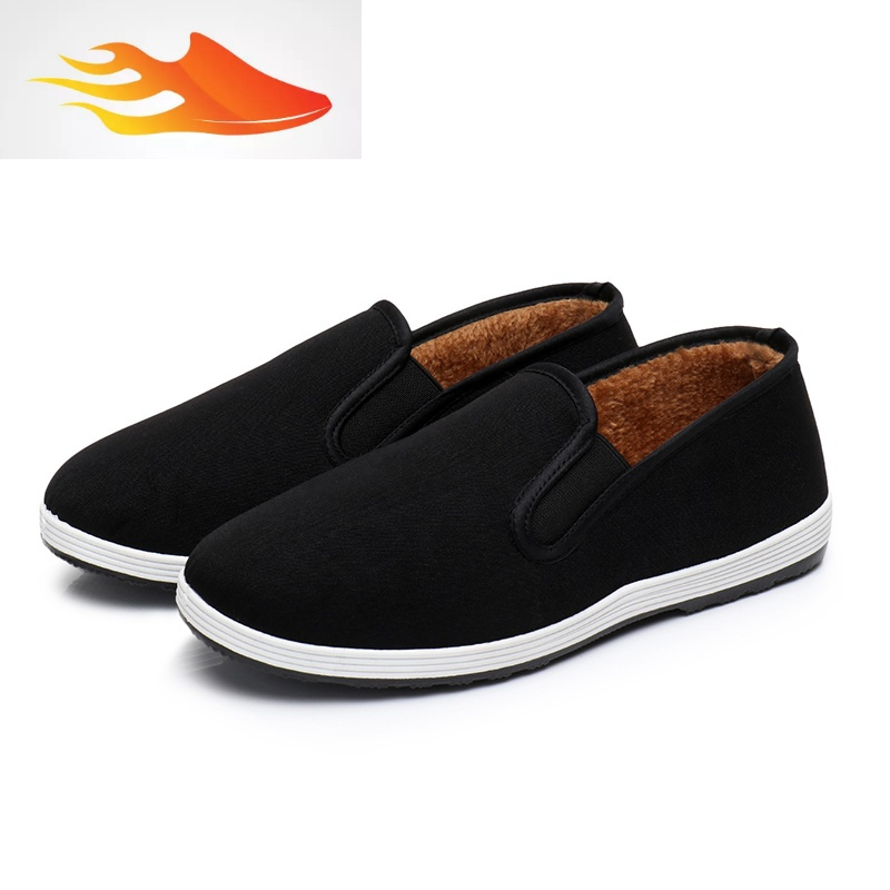 fishbasket新款老北京布鞋冬季加绒男士休闲保暖棉鞋低帮软底防滑青年