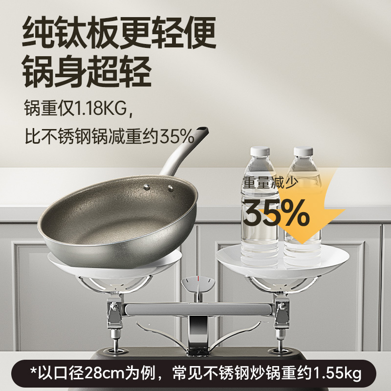 炊大皇(COOKER KING) 煎炒锅纯钛板 不粘钛锅 电磁炉明火 直径28cm TR28SJG /把高清大图