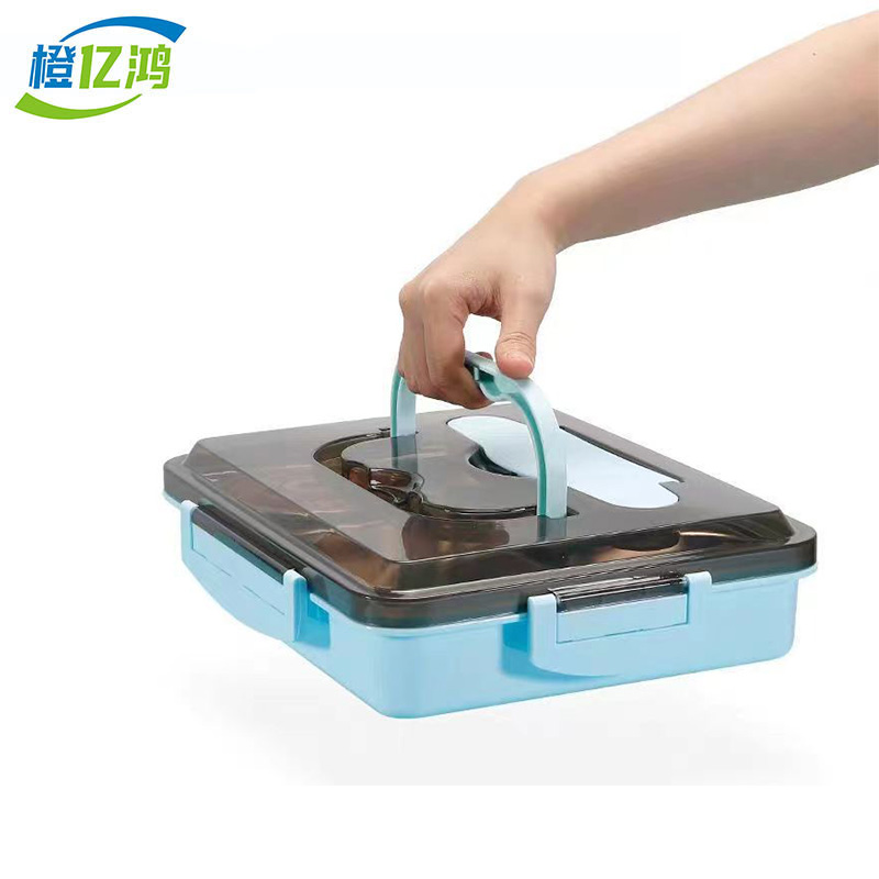 橙亿鸿 304不锈钢保温隔热便携餐盒饭盒 2000ML五格+餐具+汤碗/个高清大图