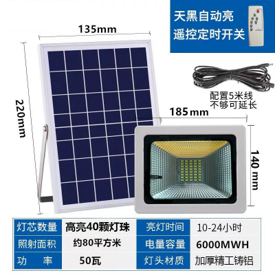太阳能灯户外庭闪电客院路灯超亮家用大功率感应新农村室内照明LED 全面发光40LED-遥控+光控+定时 自带5米防水线