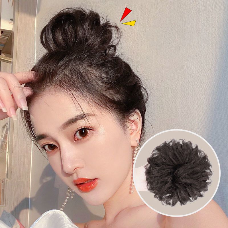 仿真发丸子头发圈 假发女盘发假发圈ins古风发包发饰神器蓬松懒人 [仿真发]黑色 直发圈