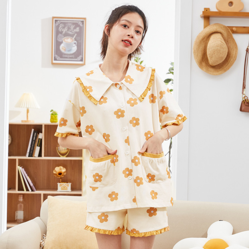 [2.5折价92元]唐狮睡衣女夏女士家居服短袖休闲开衫女夏季薄款睡衣短裤
