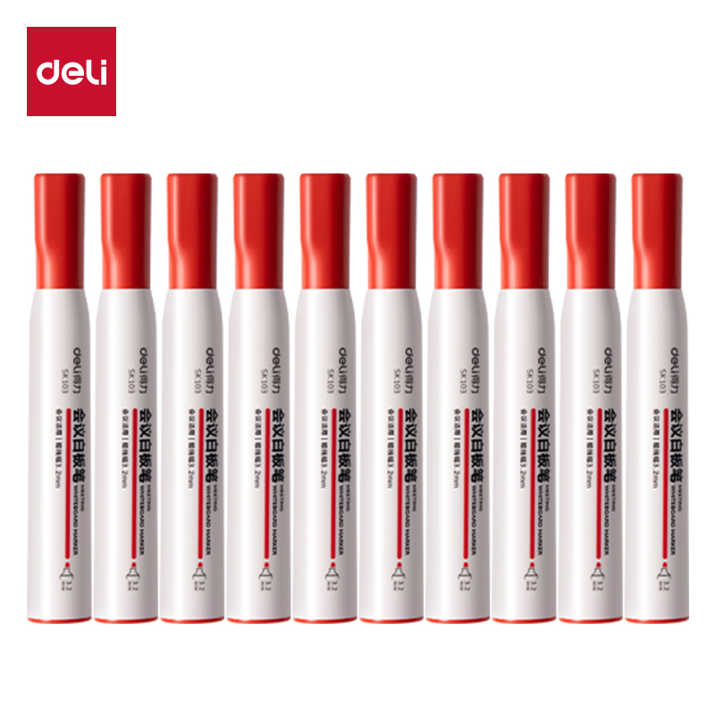 得力(deli)粗头白板笔 可擦易擦 办公教学会议 红色10支/盒 SK103 单位:盒