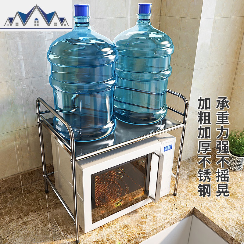 不锈钢厨房置物架微波炉架免打孔多功能双层台面调料用品收纳架子 三维工匠高清大图