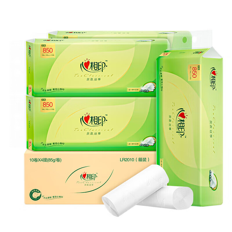 LR2010(箱装) 心相印茶语丝享系列85克10卷4提装4层无芯卫生纸卷纸(Y)