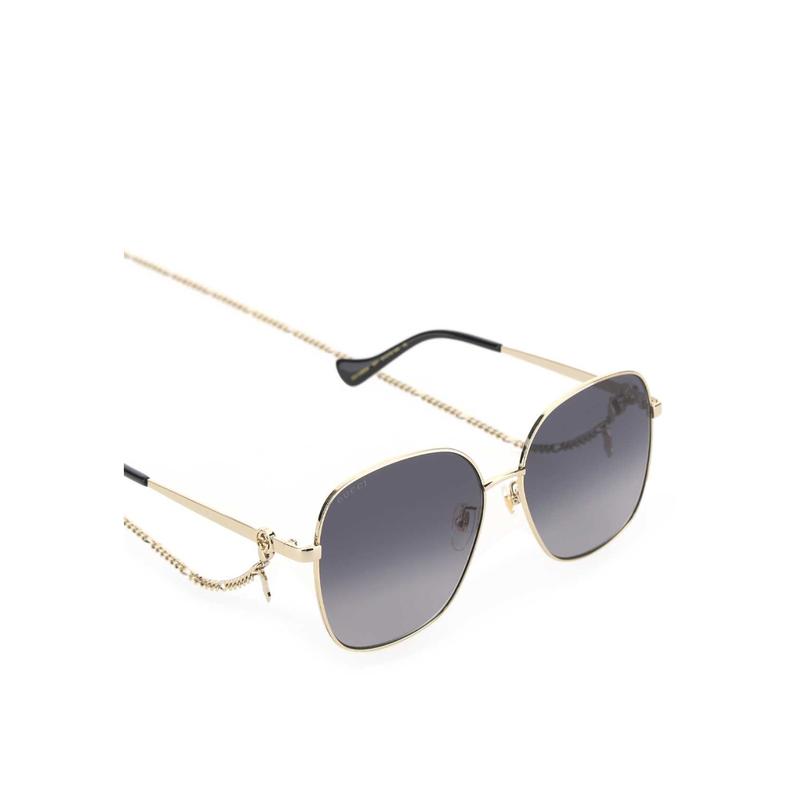 古驰(GUCCI)复古长方形框太阳镜女款可拆卸链条渐变灰醋纤镜脚高清大图