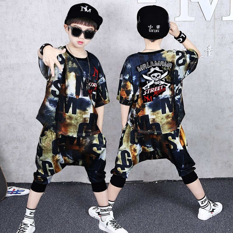 乌鹿儿童街舞演出服男童嘻哈套装爵士舞服装中大童hiphop表演服走秀哈伦裤图片 高清实拍大图 苏宁易购