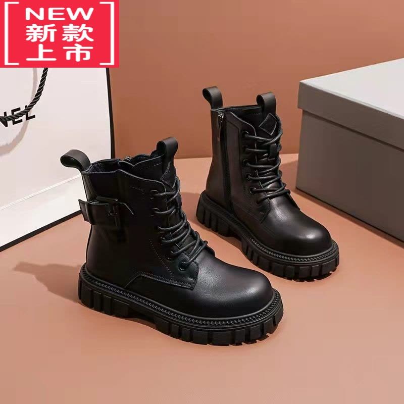 可莉允女童鞋马丁靴2022年秋冬季新款英伦风单短靴男童二棉加绒儿童靴子图片