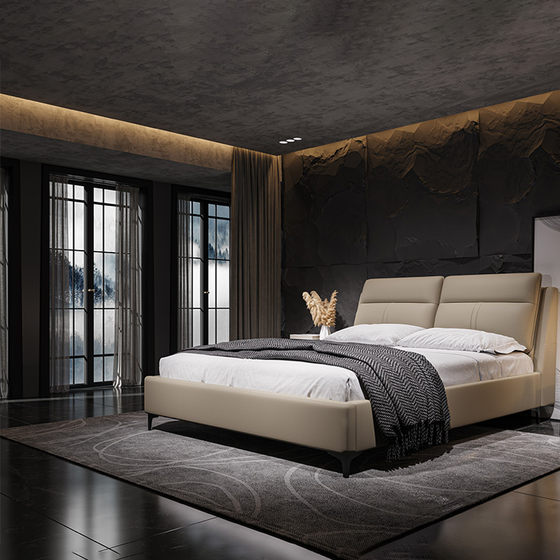 喜临门欧式真皮床 进口头层牛皮高回弹靠背 排骨架 嵌入式皮床双人床