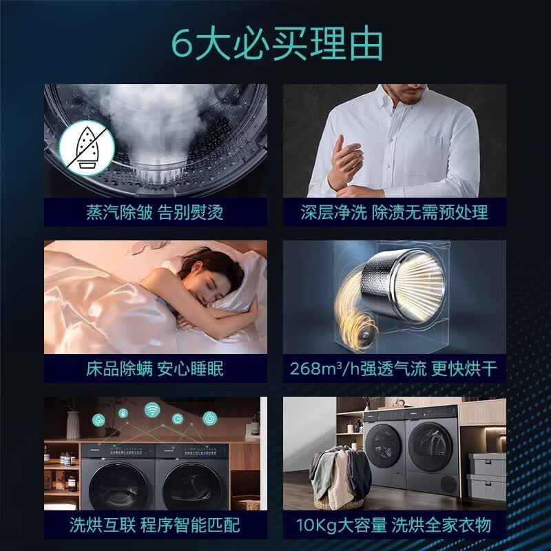 西门子新品小幸熨iQ500超氧套装 10公斤彩屏触控WG54K7D10W+WQ55K7U10W 智投洗衣机 热泵烘干机高清大图