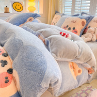 冬季牛奶绒四件套秋冬珊瑚绒被套加绒床上三件套法兰绒床单_226 1.5m床笠四件套被套2.0*2.3m床笠1.5*2.0m枕 熊小巴【加密绒毛加厚保暖】