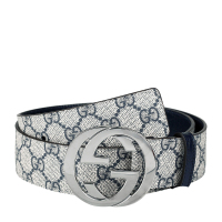 【优享】GUCCI 古驰 印花蓝色PVC配皮男士腰带 114984-KGD1R-4075 蓝色印花90CM