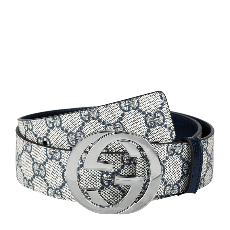 【优享】GUCCI 古驰 印花蓝色PVC配皮男士腰带 114984-KGD1R-4075 蓝色印花90CM