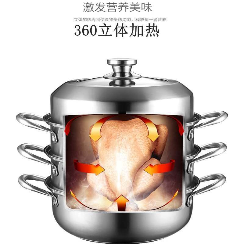 BRK Germany德国厨具施派尔多功能三层蒸锅汤锅加高三层复底28cm大容量不锈钢蒸屉蒸格组合炊具锅具电磁燃气灶通用