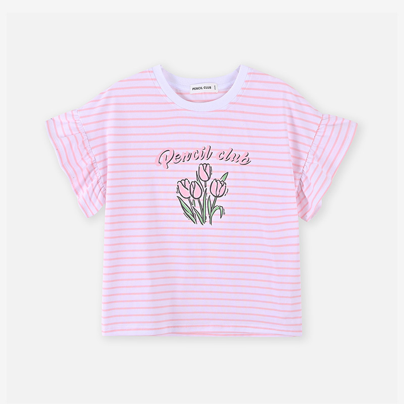 [1件3折]铅笔俱乐部童装2025夏装新款女童条纹t恤儿童短袖女孩上衣圆领薄