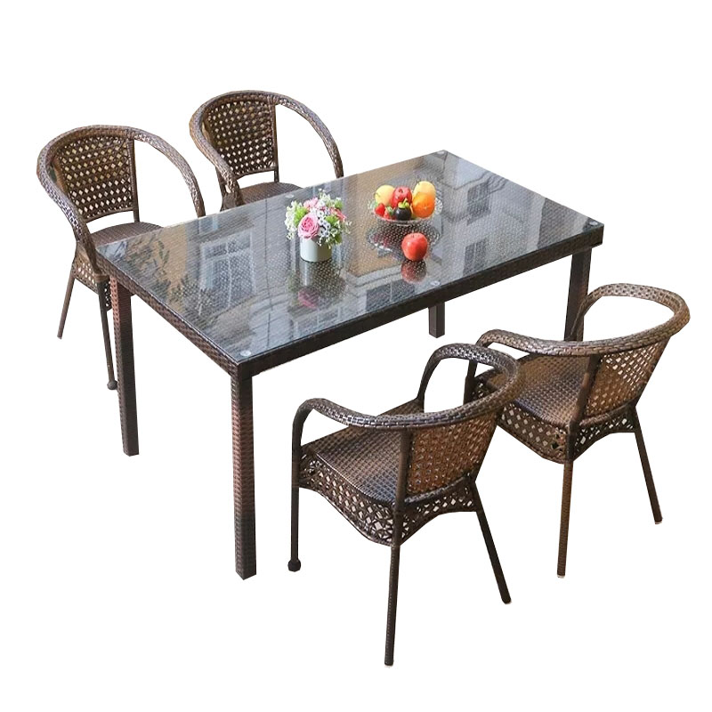 晋舰 藤椅阳台桌椅庭院藤编椅子花园茶几藤椅组合 4椅+150全藤直角桌