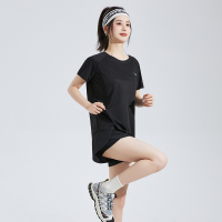 唐狮2024新款短袖女夏季修身瑜伽透气超薄运动简约时尚气质T恤sz_487 M 黑色
