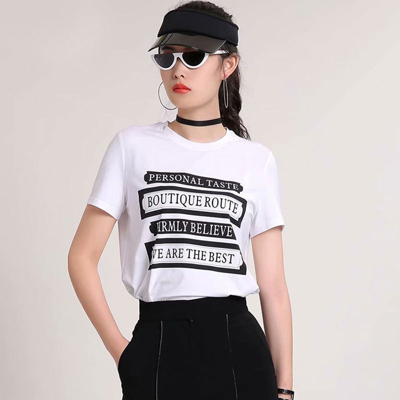 新颖阿玛施正品牌女装t恤女短袖纯棉夏季新品圆领字母印花t恤衫视频