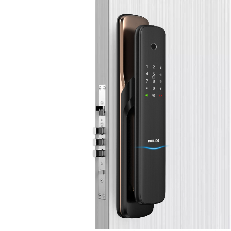 [超级新品苏宁首发]飞利浦(Philips)智能门锁 DDL703K全自动家庭用防盗锁推拉全自动 电子锁 红古铜高清大图