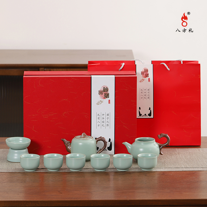 八方礼 龙行天下10入茶具(豆青)高清大图