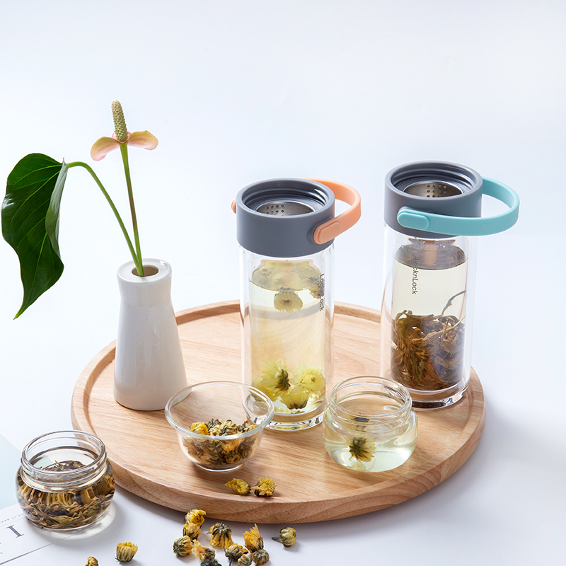 乐扣乐扣双层玻璃杯茶水分离泡茶水杯过滤花茶杯男女士便携水杯