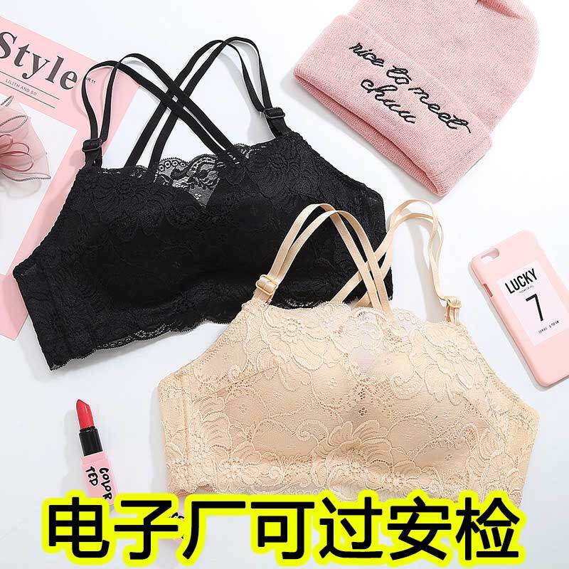 波迷娜(BO均码INA)无磁内衣过安检交叉美背文胸抹胸防走光无钢圈聚拢小胸无磁性内衣过安检电子厂