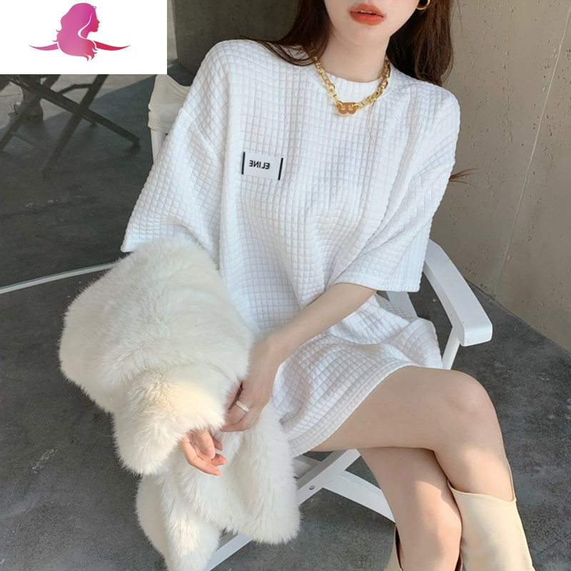 艳如飞白色打底衫加绒加厚女春秋港风chic中长款短袖T恤宽松学生上衣服T恤