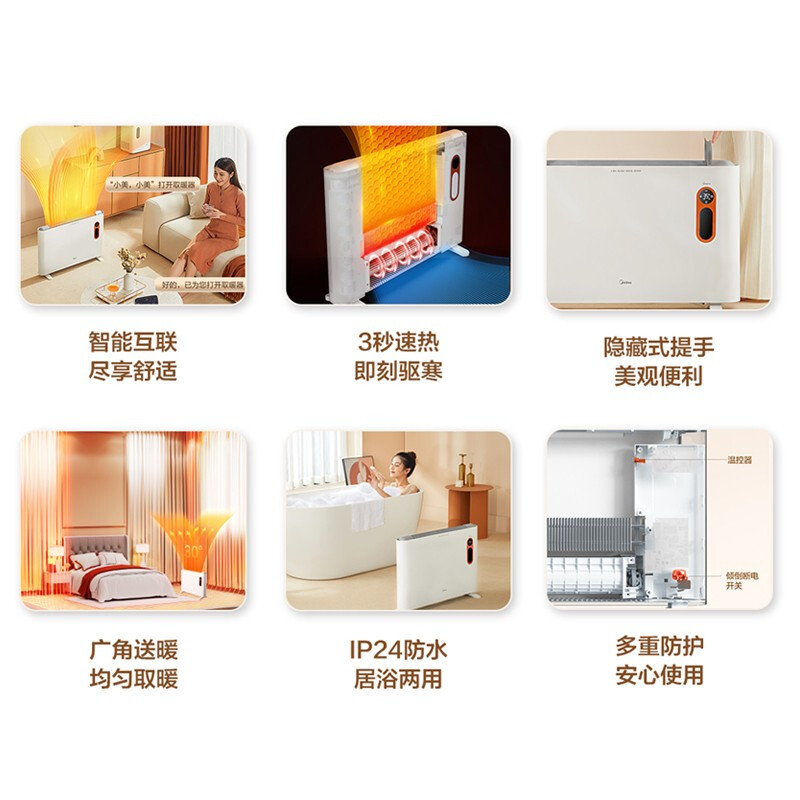 美的(Midea)取暖器HDW22PK 欧式快热炉家用电暖气智能遥控wifi速热暖风机电暖器IP24防水居浴两用高清大图