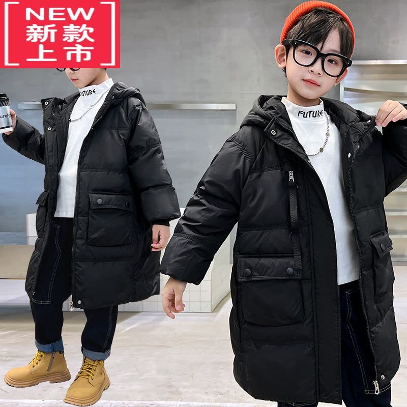 可莉允中大男童冬装棉服2022新款儿童洋气男孩中长款羽绒棉衣加厚外套潮图片