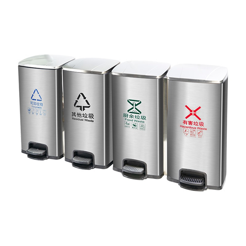 易企采 三分类90L脚踏式垃圾桶 不锈钢室内办公室电梯口大号酒店商用果皮箱环卫垃圾箱高清大图