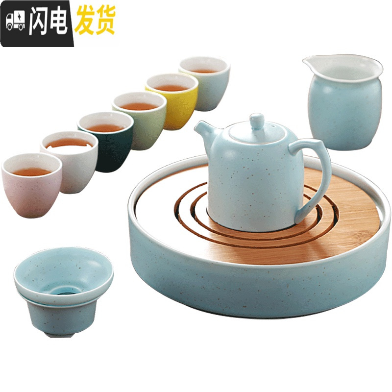 三维工匠茶具套装陶瓷整套功夫茶具茶杯茶壶茶道实木茶盘泡茶套装简约家用 10头翡翠绿盖碗-雅韵高清大图